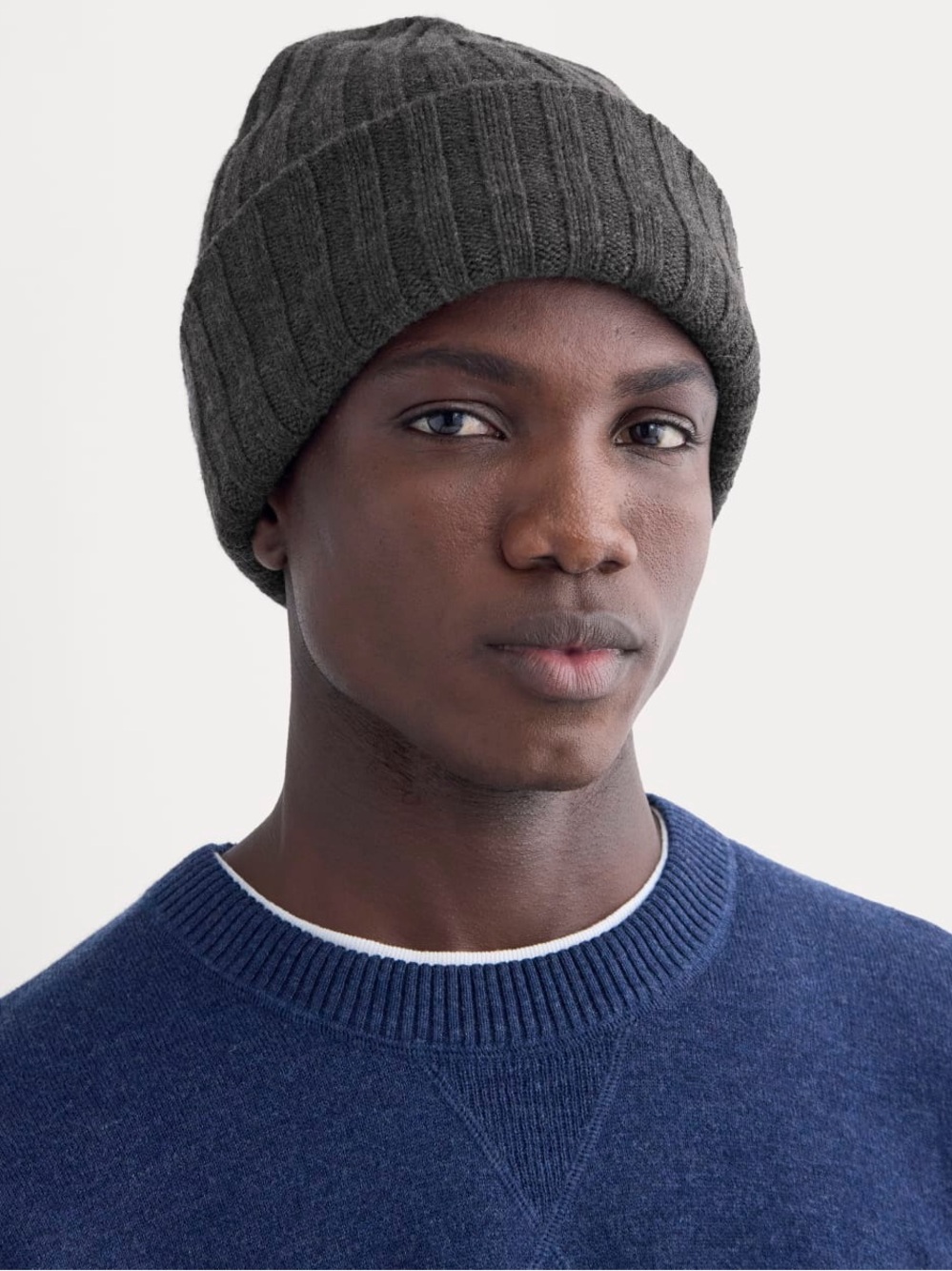 Everlane Chunky Ribbed Beanie Heathered Soot Wool Hemp NWT